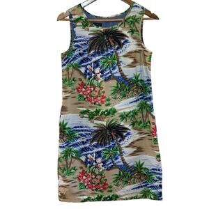 Talbots Hawaiian Tropical Print Sleeveless Shift Dress Beach Size 2 Petite 2P